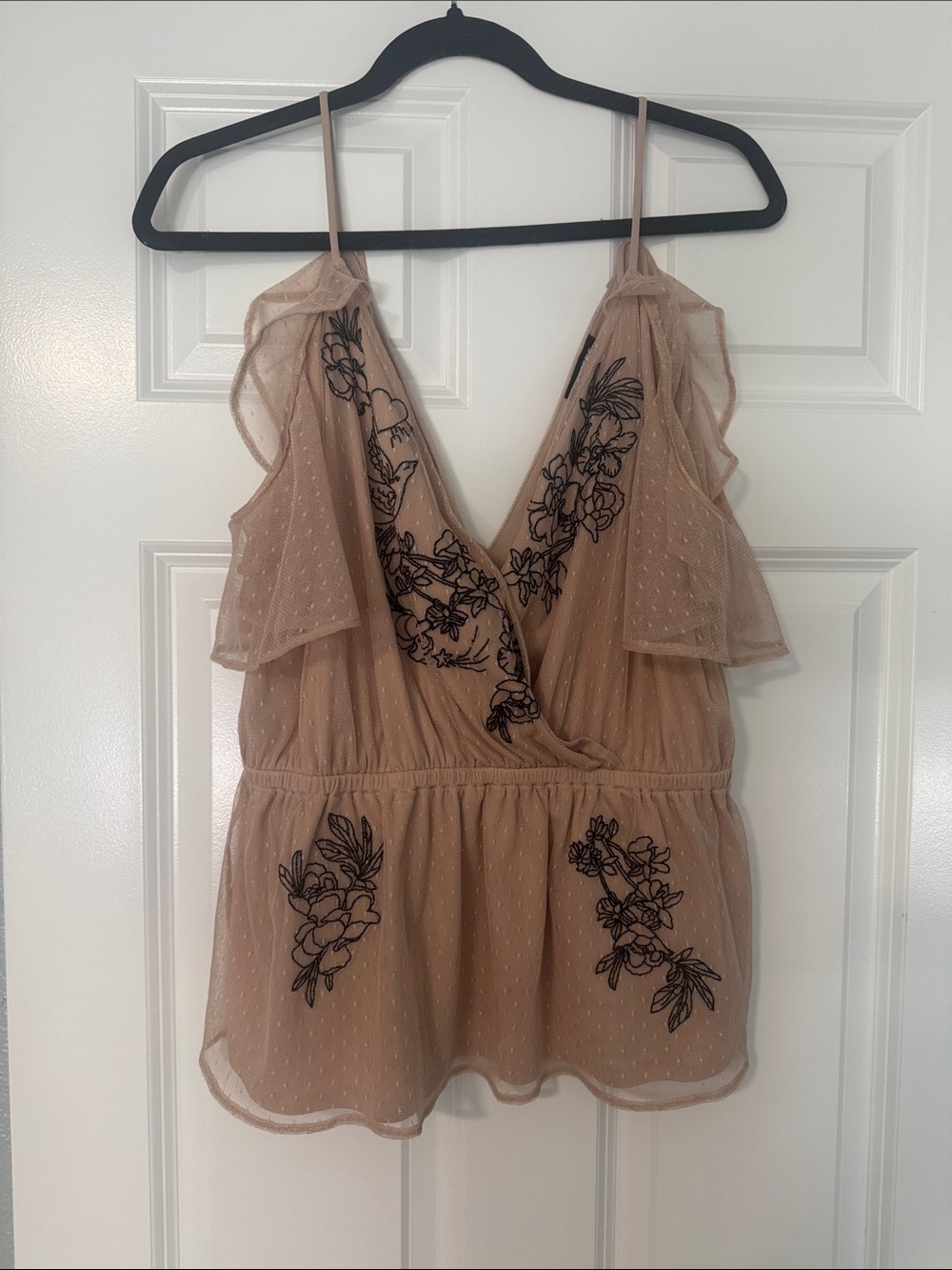 Express Beige Floral Embroidered V-Neck Camisole